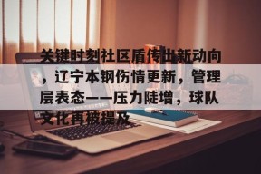 开云中国官网APP-包含关键时刻社区盾传出新动向，辽宁本钢伤情更新，管理层表态——压力陡增，球队文化再被提及的词条